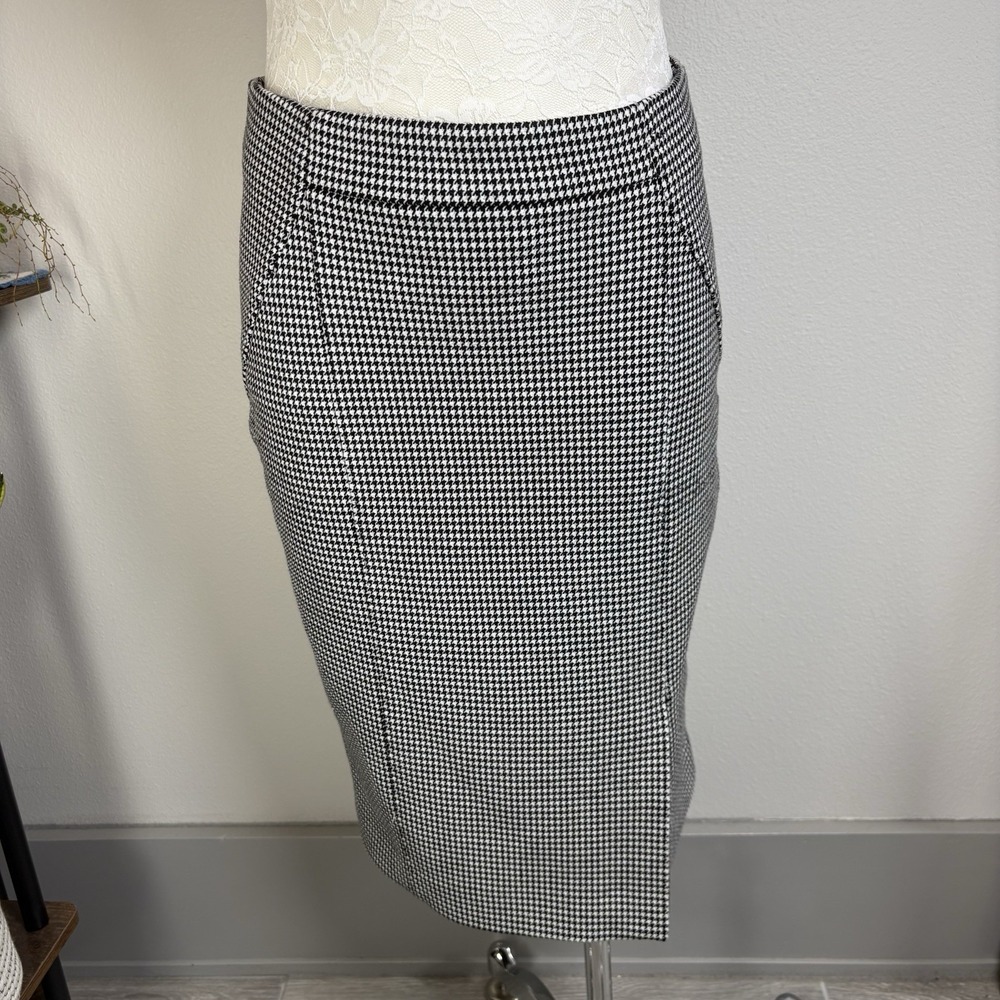 Banana Republic Women's 2 ~ Black White Houndstooth Pencil Skirt Stretch Piping